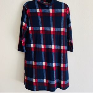 Fantastic Fawn Blue Red Plaid Mock Neck Dress Sz L